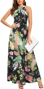 STYLEWORD Women's 2025 Summer Fashion Wedding Guest Formal Maxi Dresses Halter Sundress Casual Hawaiian Long Dress(Floral-56-M)