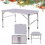 Picnic Folding Tables, 3ft Heavy Duty Aluminium Foldable Portable Adjustable Height Lightweight for Camping with Carry Handle for Indoor Kitchen, Dinner, Catering, Buffet and Garden (90x60x37/67cm)