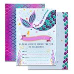 WERNNSAI Mermaid Party Invitations - 20 Set Magical Glitter Fill in Mermaid Invitations with Envelopes for Kids Girls Birthday Baby Shower Wedding Pool Mermaid Themed Party Supplies