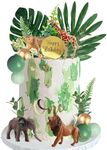 29 PCS Safari Jungle Animal Cake Toppers with Plam Leaves Balls Cake Decorations for Wild Theme Birthday Oh Baby Safari Jungle Party Supplies