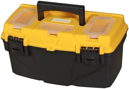 Torin 15.5" Plastic Storage Tool Box with Removable Tray,Small Toolbox Organizer With Screw Box, Black/Yellow ATRJH-3015T