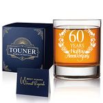 TOUNER 60 Years Happy Anniversary Whiskey Glasses, Happy 60th Birthday Gifts For Mens, 60 Years Anniversary Birthday Gifts For Him, Perfect 60th Anniversary Idea For Husband, Dad, Grandpa