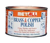 MET-ALL BC-10 Brass & Copper Polish 16oz Cleans, Polishes, Protect Oxidation & Tarnish Removal on Antiques, Rails, Ships, Elevators Leaving Protective Barrier + EXTRA LARGE Microfiber Polishing Cloth