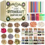 Witchcraft Starter Kit, Witchcraft Supplies for Wiccan Altar- 63 Pack of Crystals Dried Herbs, Colored Magic Candles, Charm Bags and Ritual Witches Salt for Spells, Baby Witches