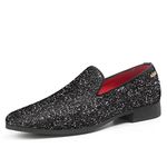 UUBARIS Mens Loafers Sparkly Dress Shoes Slip On Driving Shoes City Tuxedo Walking Shoes Glitter Black Size 12