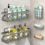 Coraje Adhesive Shower Caddy, 5-Pack Shower Shelves, Large Capacity Load Bearing 40 LBS Shower Organizer, No Drilling Shower Shelf, Rustproof Bathroom Shower Storage, Grey