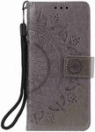Reevermap Samsung Galaxy S22 5G Phone Case, Protective Wallet Case Flip Shockproof PU Leather Card Slots Embossed Mandala Magnetic Closure Stand Cover for Samsung Galaxy S22 5G, Grey