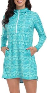 HDE Beach Coverups for Women UPF 50 Long Sleeve Swim Cover Up Dress with Hood, Ocean Swirl, X-Large