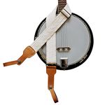 MUSIC FIRST Original Design, 2 inch width (5cm), Padded, White Graceful & Vintage"Lace" Soft Lace & Genuine Leather Delux Banjo Strap, With 2 pieces of MUSIC FIRST Leather Strap Locker.