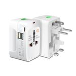 2 USB Universal Travel Adapter with Built in Dual USB Charger Ports Plug International Travel Adapter All in One Portable Travel Adapter (2 USB and Type C Travel Adapter White)
