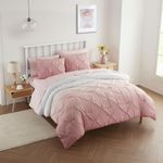 5 Piece Comforter Set Bed in a Bag Ombre Pintuck Design All Season Soft Down Alternative Bedding Comforter Set & Luxurious Matching Bed Sheets & Pillow Sham, Ombre Pintuck Blush, Twin