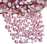 AD Beads 1440 Pieces Mixed Size No Hotfix Glue on Quality Glass Flatback Rhinestones Round Crystal Gems (22 Lt. Rose)