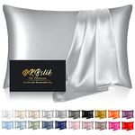 Silk Pillowcase for Hair and Skin, Mulberry Silk Pillow Cases Standard Size, Anti Acne Cooling Beauty Sleep Both Sides Natural Silk Satin Pillow Covers with Zipper, Gifts for Women Men, Silver Grey