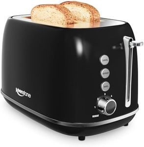 2 Slice Toaster Retro Stainless Steel Toaster with Bagel, Cancel, Defrost Function and 6 Bread Shade Settings Bread Toaster, Extra Wide Slot and Removable Crumb Tray (Black)