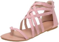 Asifn Women's Gladiator Sandals Flat Sandals Thong Cross Strappy Trendy Roman Shoes with Zipper Summer Open Toe (9, Pink, Numeric_9)