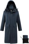 wantdo Mens Rain Jacket Waterproof with Hood Packable Long Rain Coat Lightweight Rainwear Raincoat, Navy, Large