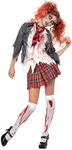 Smiffy's Women's High School Horror Zombie Schoolgirl Costume, Jacket, Attached Shirt, Tie and Skirt, High School Horror, Halloween, Size 6-8, 32929