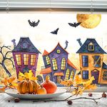 Halloween Window Stickers Halloween Decorations Large Reusable Cleanly Removable Repositionable Halloween Window Decorations for Children UK Made Ghosts Bats Haunted House (Haunted Village 3 Sheets)