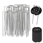 Weed Control Membrane Pegs - 100 Ground Pegs Tent Garden Pegs, U-Shaped Securing Stakes Metal Pins Weed Mat Pegs+100 Buffer Washer, Landscape Staples for Fabric, Matting, Netting,Hoses,Artifical Grass