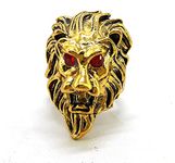 Rings For Men Golden Colour Lion Head Red Eyes Ring For Bikers Unisex