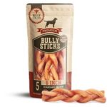 Bully Bunches All Natural Braided 6 Inch Bully Sticks – Odour Free, Rawhide Free, Chemical Free – Safe, Long Lasting Thick Beef Dog Chew Gnaws – Fully Digestible Treat for Small and Medium Dogs, 5 Pk