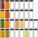 30 Pack 2 oz Glass Shot Bottles w/ Black Lids & 30 Labels - Small Clear Jar for Ginger, Wellness Shot, Juice, Sample, Whiskey - Travel Essentials Mini Bottles - Wide Mouth, Leakproof, Dishwasher Safe