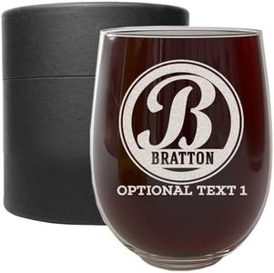 Personalized Mothers Day Etched Monogram 17oz Stemless Wine Glass, Women, Customized Mom Engraved Gifts, Custom Mum Gifts for Her, Customizable Bridesmaid 40th Birthday Wine Tumbler, Bratton Monogram