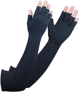 Long Arthritis Compression Gloves for Women & Men, Copper Gloves for Joint Pain Relief, Swelling, RSI, Fingerless Carpal Tunnel Glove for Work, Computer Typing, Support Hands, Wrist and Arms (Medium), Black, Medium