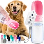 MalsiPree Portable Dog Water Bottle - Leak-Proof Bottles with Dog Bowls - Puppy Accessories Dog Water Dispenser - Drinking Water for Walking, Hiking, Travelling - Food Grade Plastic - 550ml, Pink