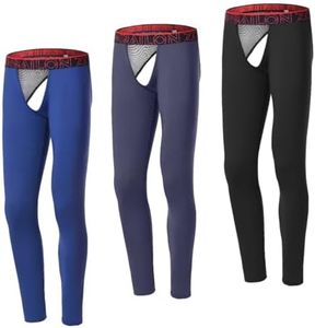 HASWECHYS Men's Open Front and Back Leggings Supportive Pouch Compression Thermal Tights Wide Waistband Athletic Base Layer Royal 3Mul01 S