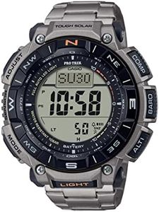 Casio Pro Trek Bio Mass Tough Solar Triple Sensor w/Thermometer Altimeter Barometer Compass World Time Men's Titanium Band Watch, Titanium, Modern