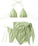 GORGLITTER Women's 3 Piece Swimsuits Halter Triangle String Bikini Set with Beach Skirt Swimwear Set Dark Green X-Small