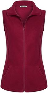 SeSe Code Zip Up Polar Fleece Vest Outerwear with Pockets, Red Warm Sleeveless Coat Vest for Fall & Winter Thermal Lounge Wear Wine 3XL