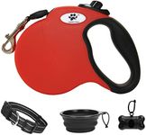 CROWN PAWS 16 ft Retractable Dog Leash for Large Dogs up to 110 lbs,Tangle-Free Nylon Tape,Red L