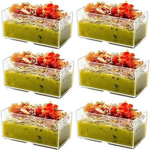 LATERN 50 Pièces Coupes à Dessert en Plastique, 140ml Coupes à Dessert Rectangulaires Coupe Apéritif Parfait Clair Bol de Service Réutilisable pour Dessert Pudding Mousse Party (9,8 x 4,7cm)