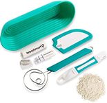 Breadsmart - Artisan Bread Baking Tool Set - 5-Piece Kit - Includes Lame with 10 Replacement Blades, Danish Dough Whisk, Proofing Banneton with Reusable Liner, Bench Scraper and Recipe Guide Artisan Baking Set Teal