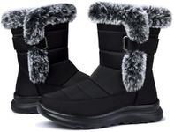 SHIBEVER Women Waterproof Winter Boots: Snow Walking Warm Slip On Black Comfortable Womens Fashion Insulated Size 5 Outdoor Casual Hook Loop Fur Lining Boot