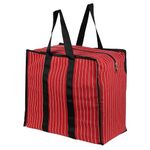 SHIBUI Multipurpose Extra Large Big Heavy Duty Storage Organizer Reusable Canvas Shopper Bag with Strong Handles and Base with Covers Zip (Pack of 3, Red)