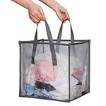 BOSNONA Mesh Pop Up Laundry Basket with Handles Portable and Collapsible Laundry Hamper Foldable Storage Organizer for Laundry Room Clothes Toys (Grey-Single Layer)