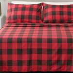 4-Piece Queen Printed Microfiber Sheet Set | Ultra-Soft, Brushed Bedding Sheets & Pillowcases | Wrinkle & Fade Resistant, All-Season Bed Sheets for Bed (Queen, Buffalo Check - Black/Red)