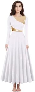 TLMNU Women Worship Liturgical Dance Dress Full Length Church Robe Modern Praise Dance Dress Lyrical Headwear White Medium