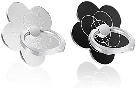 Cobee Supporto per anelli per dita a fiori,2 anelli per cellulare,rotazione a 360°,supporto universale per dita ad anello in metallo, supporto per telefono compatibile con smartphone (nero+argento)