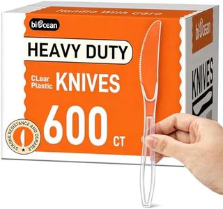 biocean 600 Count Extra Heavy Duty Plastic Knives Clear Disposable Knives - Value Pack Bulk Cutlery Set For Parties, Restaurant