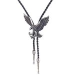 LIANCHI Western Black Bolo Tie for Men and Women Feather Hat Pendant,Native American Leather Bolo Tie String (Eagle-Silver)