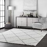 nuLOOM Tess Moroccan Shag Area Rug - 5x8 Shag Area Rug Modern/Contemporary White/Grey Rugs for Living Room Bedroom Dining Room Nursery