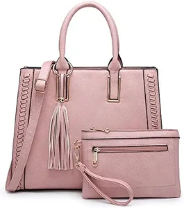 Dasein Purses Handbags for Women Satchel Vegan Leather Shoulder Bags Work Tote for Ladies with Matching Clutch (Pink)