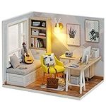 piberagi DIY Miniature Dollhouse Kit, 1:32 Scale Creative Room Mini Wooden Doll House with Furniture Plus Dust Proof for Kids Teens Adults(Study Room)
