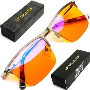 THL SLEEP Half Frame Blue Light Blocking Glasses for Women & Men - Titanium Half Rim Sleep & Migraine Glasses - Semi Rimless 97% Blue Light Glasses for Computer Eye Strain & Eye Fatigue Blue Blockers