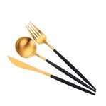 Devine Details Premium 410 Stainless Steel Tableware Spoon, Fork & Knife - 18 Pieces Cutlery Set - Modern Flatware Set - Luxury Portuguese Tableware for Dining Table -Gold & Black