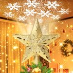 Christmas Tree Topper, Christmas Tree Topper Lighted with LED Snowflake Projector 3D Glitter Light, Christmas Star Tree Topper for Party Holiday Xmas Decorations Gifts